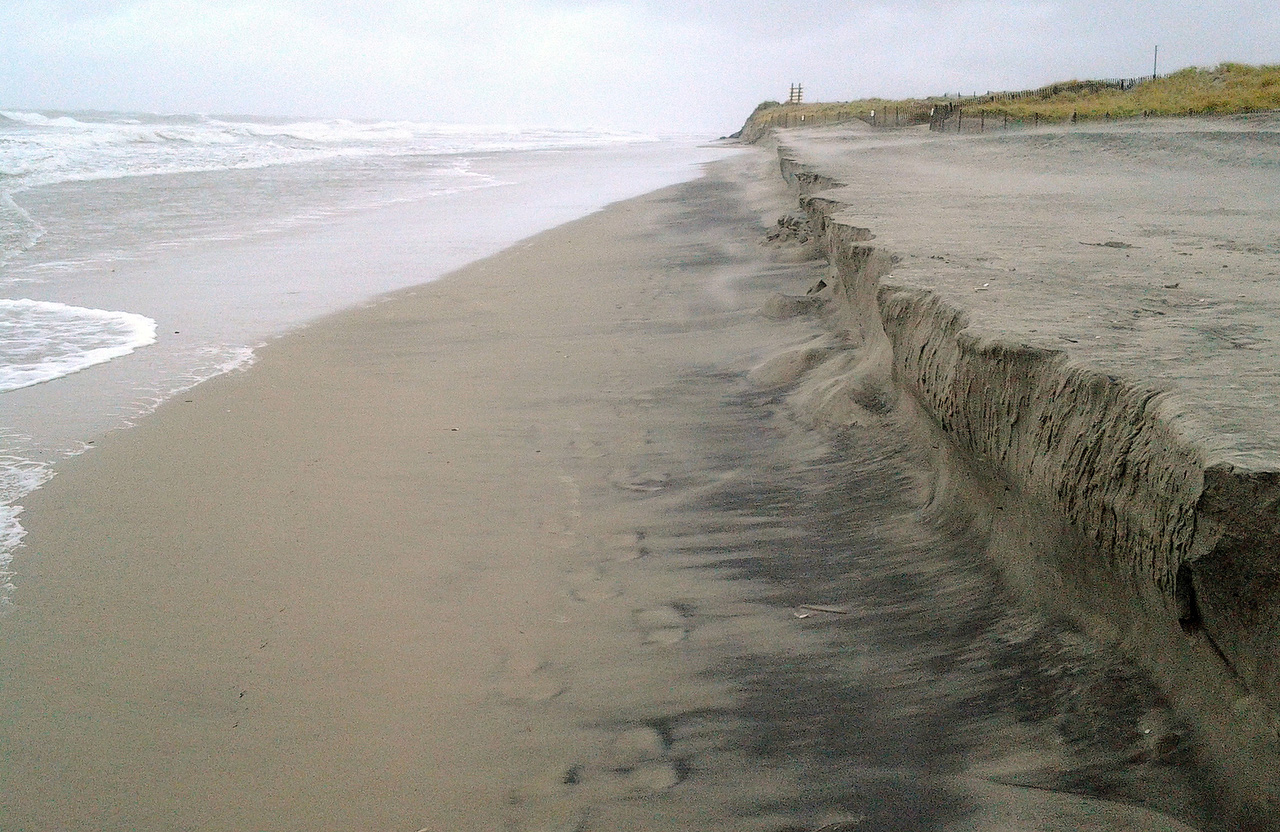 Erosion from a coastal storm is evident along beaches near Second Avenue, Thursday Oct. 1,  2015, in North Wildwood, N.J. New Jersey. (Mike Miller—The Press of Atlantic City/AP)