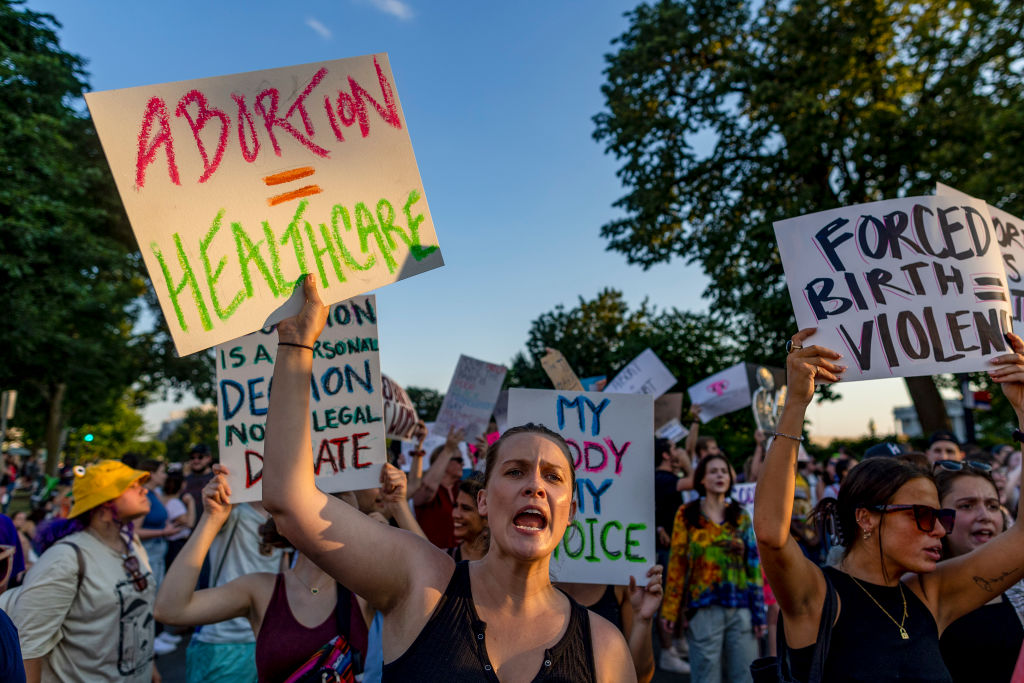 Protesters gather in the wake of the decision overturning Roe v. Wade outside the U.S. Supreme Court on June 25, 2022. (Tasos Katopodis—Getty Images)