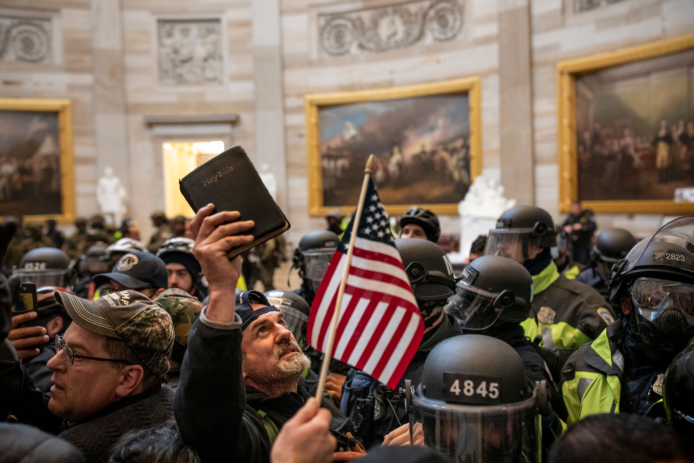 Protesters storm the Rotunda, inside the Capitol in Washington, after listening to a speech by President Trump on Jan. 6, 2021. (Ashley Gilbertson—VII/Redux)