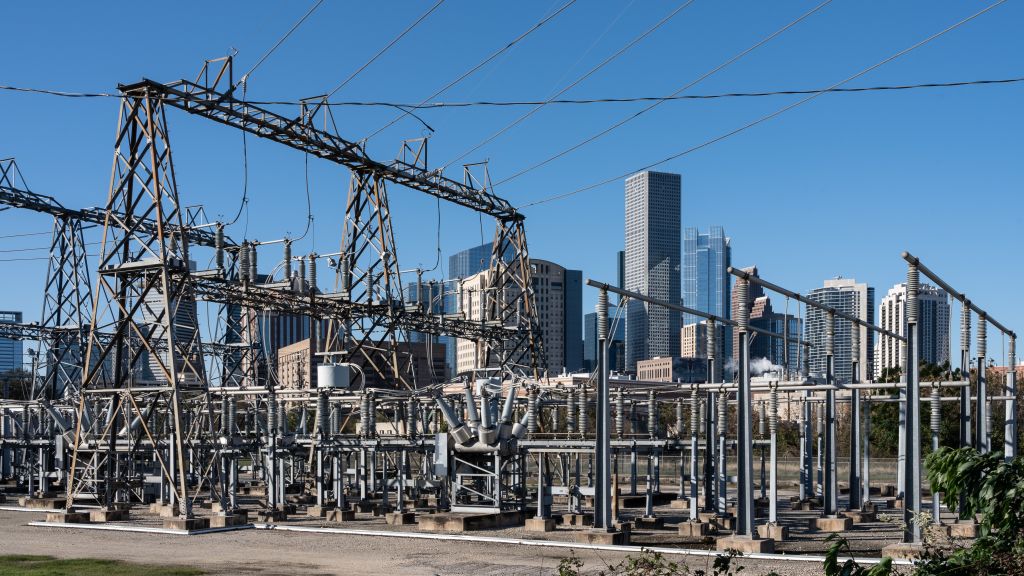 This photo shows an electrical facility in downtown Houston, Texas, the United States, Dec. 23, 2022. Thousands of people were without power as the Arctic blast rushed into the south-central U.S. state of Texas on Thursday, bringing freezing temperatures expected to last through Christmas. (Chen Chen—Xinhua/Getty Images)