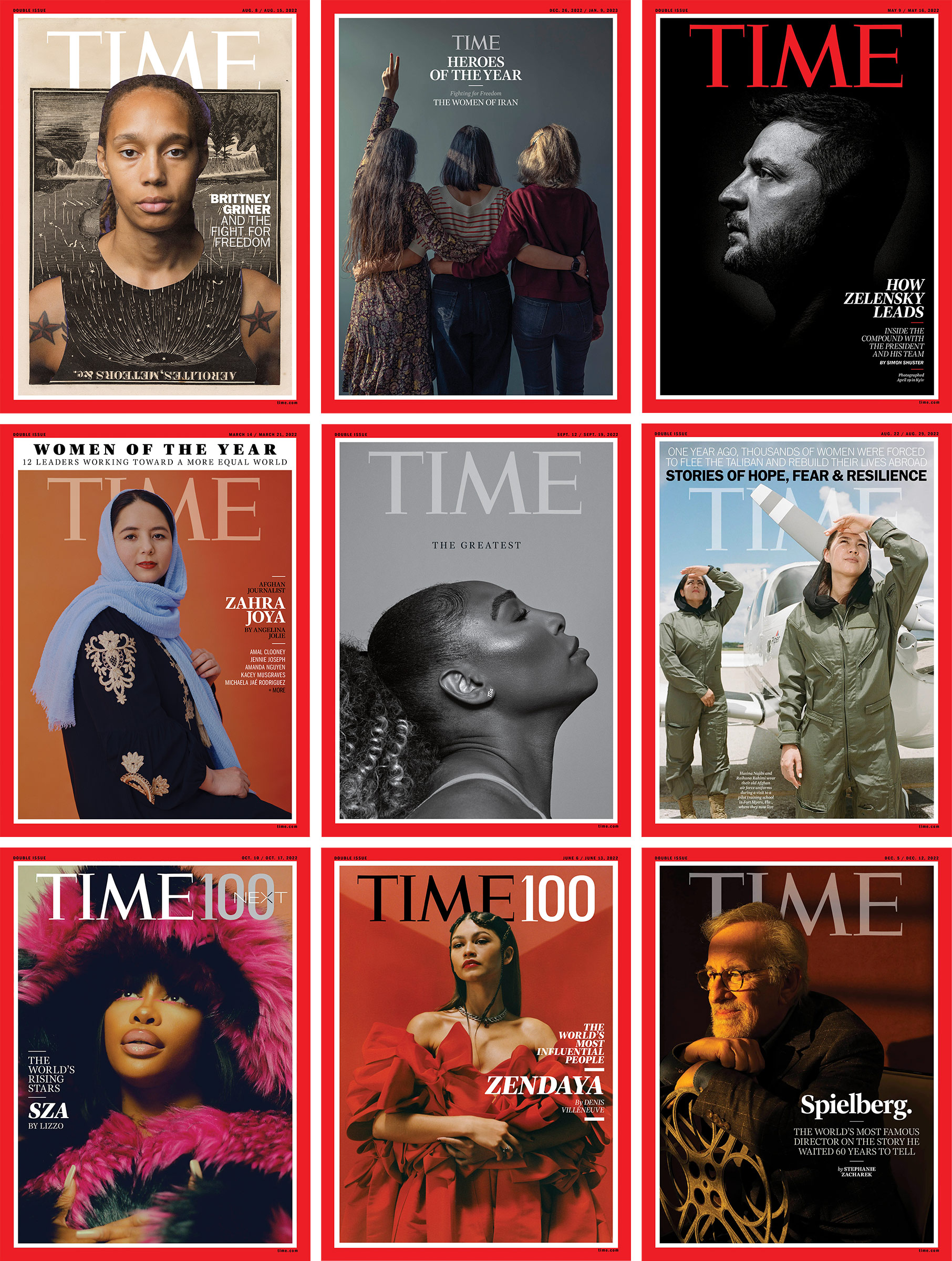 From left, top row: Lorna Simpson for TIME, Forough Alaei for TIME, Alexander Chekmenev for TIME; Middle row: Kristina Varaksina for TIME, Paola Kudacki for TIME, Sabiha Çimen—Magnum Photos for TIME; Bottom row: Kanya Iwana for TIME, Camila Falquez for TIME, Tania Franco Klein for TIME