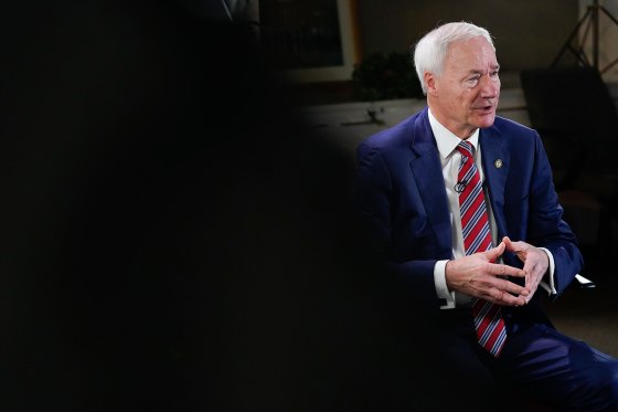 Arkansas Governor Asa Hutchinson responding during an interview with Associated Press in Washington, on Dec. 13, 2022.