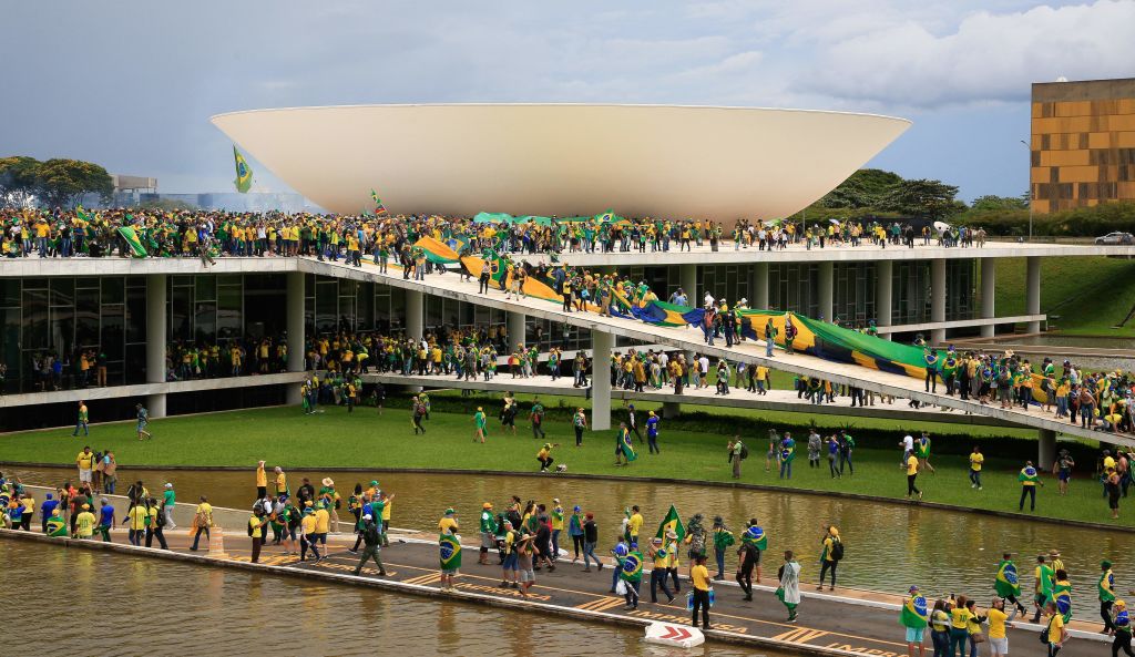 Supporters of former Brazil President Jair Bolsonaro invade the National Congress in Brasilia, Jan. 8, 2023. (Sergio Lima—AFP/Getty Images)
