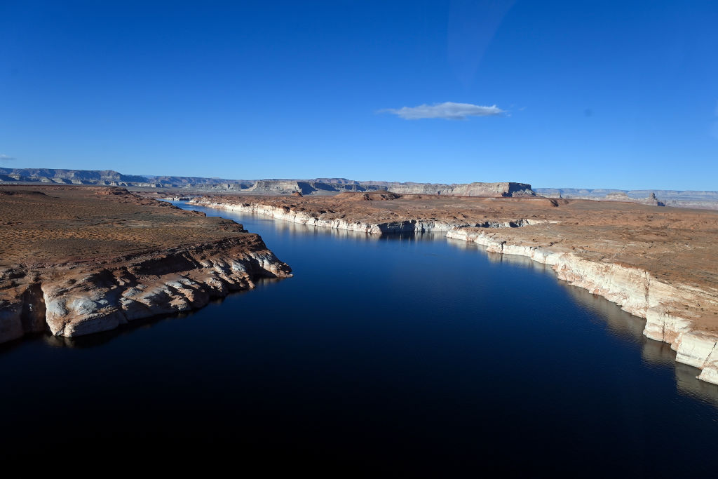 Water flows along Lake Powell on October 23, 2022 in Page, Arizona. (Joshua Lott—The Washington Post/Getty Images)