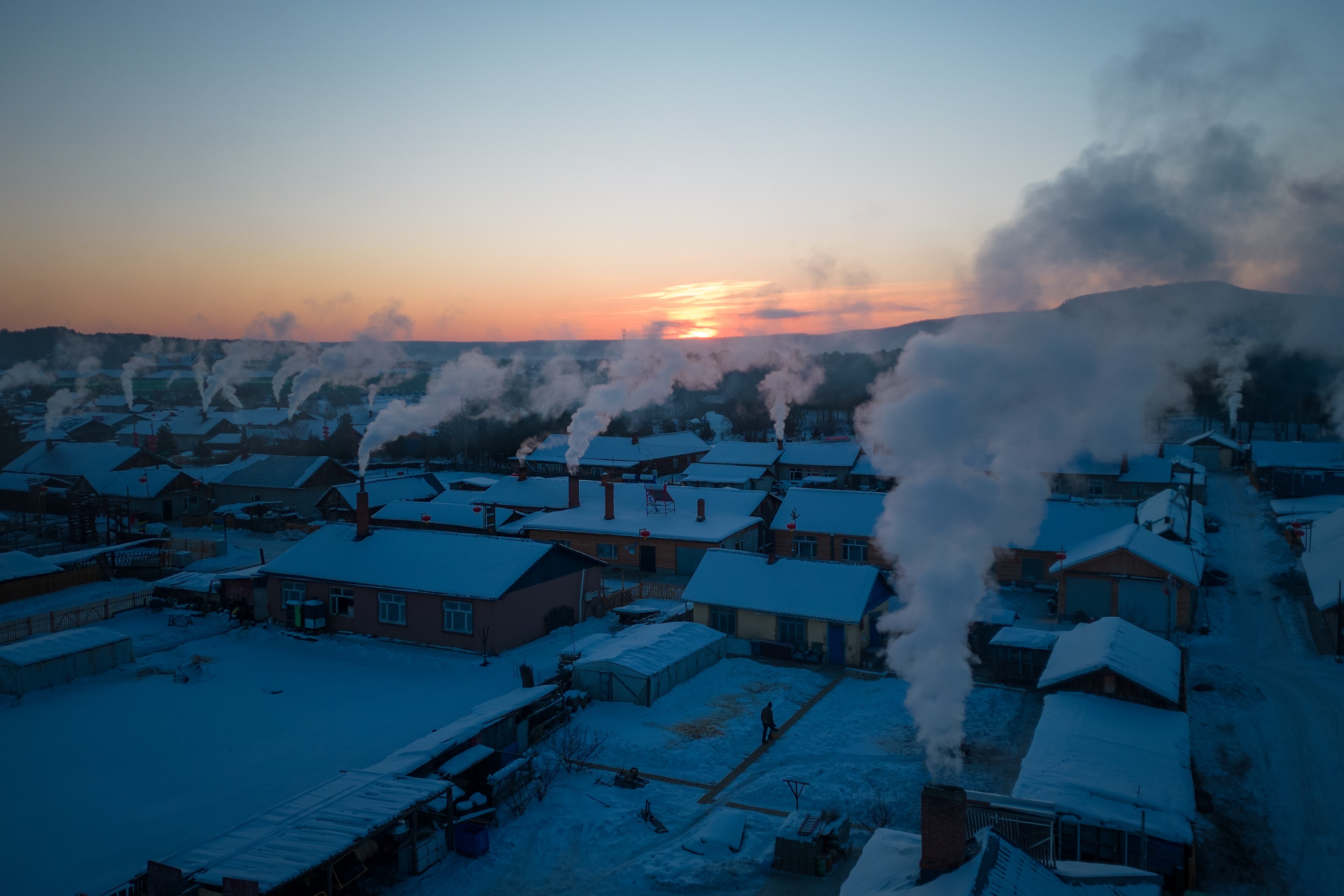 An early morning view of Beiji Village in Mohe, northeast China's Heilongjiang Province, on Jan. 8, 2023. (Zhang Tao—Xinhua/Getty Images)