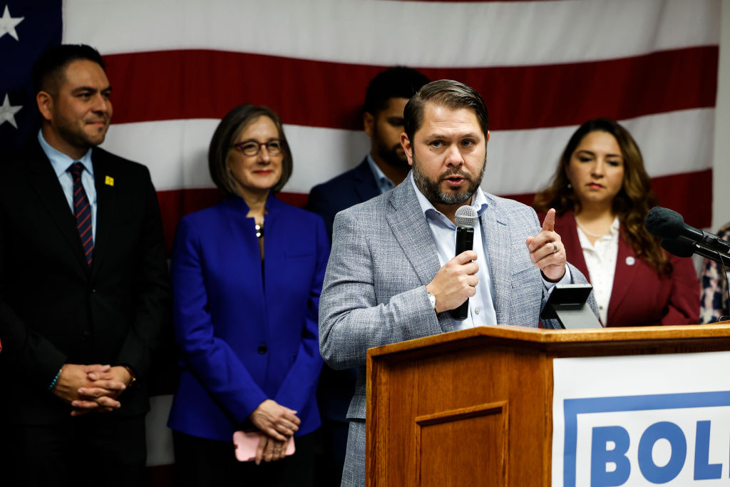 Congressional Hispanic Caucus BOLD PAC Chairman Democratic Rep. Ruben Gallego (D-AZ) speaks at a Congressional Hispanic Caucus (CHC) event welcoming new Latino members to Congress at the headquarters of the Democratic National Committee (DNC) on November 18, 2022 in Washington, DC. (Anna Moneymaker—Getty Images)