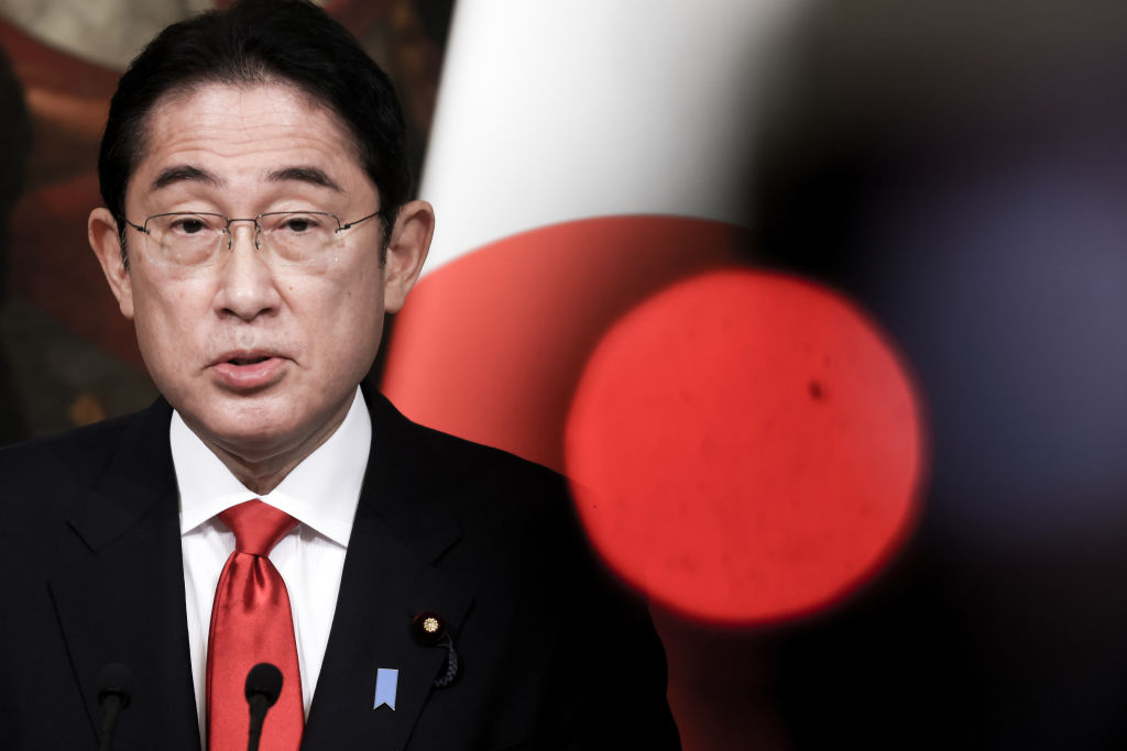 Japanese Prime Minister Fumio Kishida speaks during a meeting with Italian Prime Minister Giorgia Meloni in Rome on Jan. 10, 2023. (Alessandra Benedetti—Corbis/Getty Images)