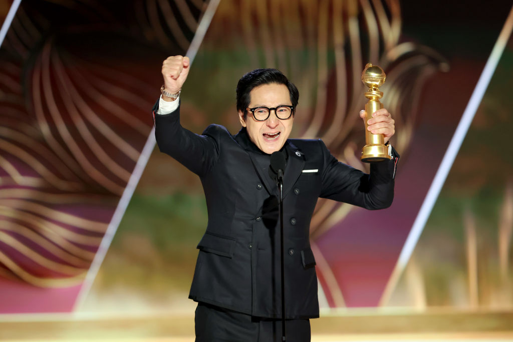 Ke Huy Quan accepts the Best Supporting Actor in a Motion Picture award for 'Everything Everywhere All at Once' at the 80th Annual Golden Globe Awards (Rich Polk—NBC via Getty Images)