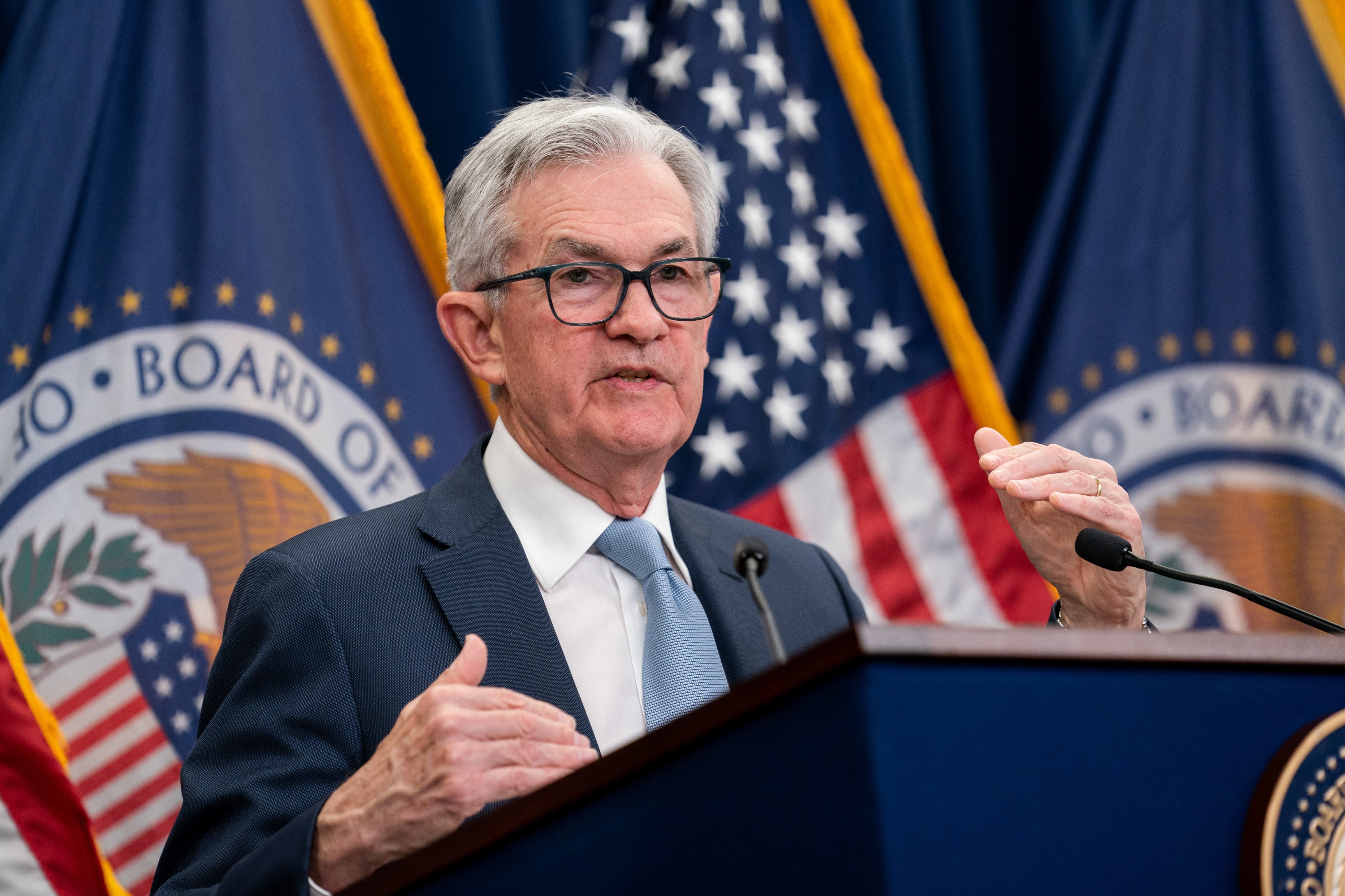 US Federal Reserve Chairman Jerome Powell attends a press conference in Washington, DC, USA, December 14, 2022.