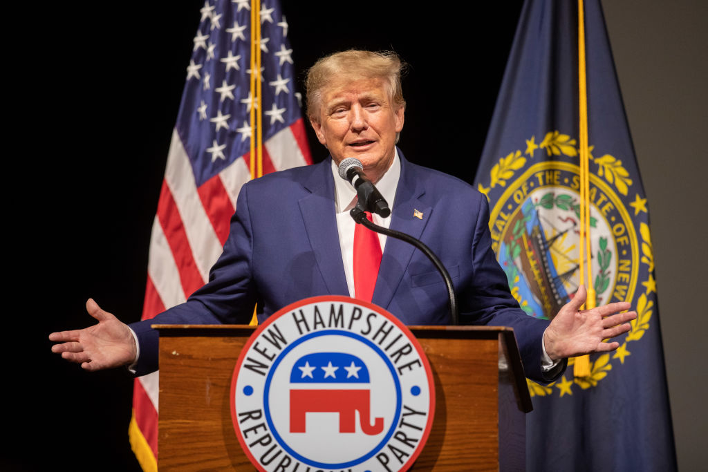 Former U.S. President Donald Trump speaks at the New Hampshire Republican State Committee's Annual Meeting in Salem,  New Hampshire, on on January 28, 2023. (Scott Eisen—Getty Images)
