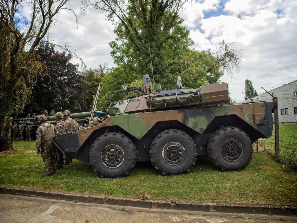 Troops stand next to the AMX-10 RC as they attend the visit of French Defence Minister Sebastien Lecornu in Poitiers, western France, on June 9, 2022. (Guillaume Souvant—AFP/Getty Images)