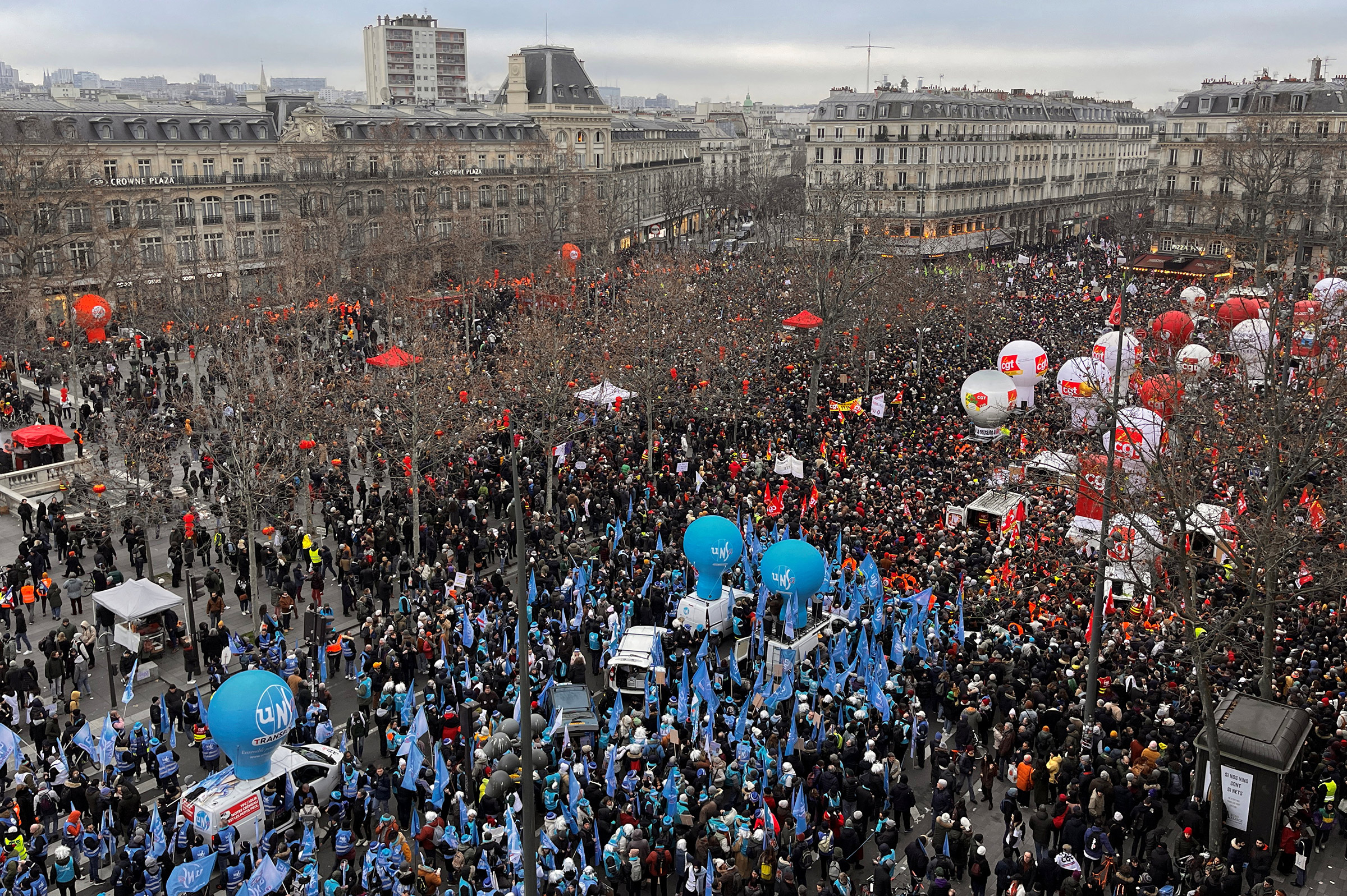 A general view of Place de la Republique as protesters attend a day of national strike and protests in Paris, Jan. 19. (Bart Biesemans—Reuters)