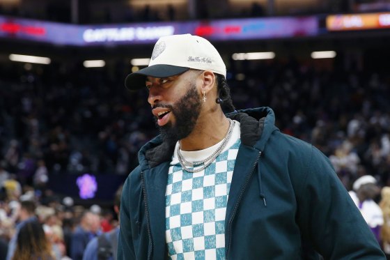 Anthony Davis of the Los Angeles Lakers looks on after the game against the Sacramento Kings at Golden 1 Center on Jan. 7, 2023 in Sacramento, Calif.