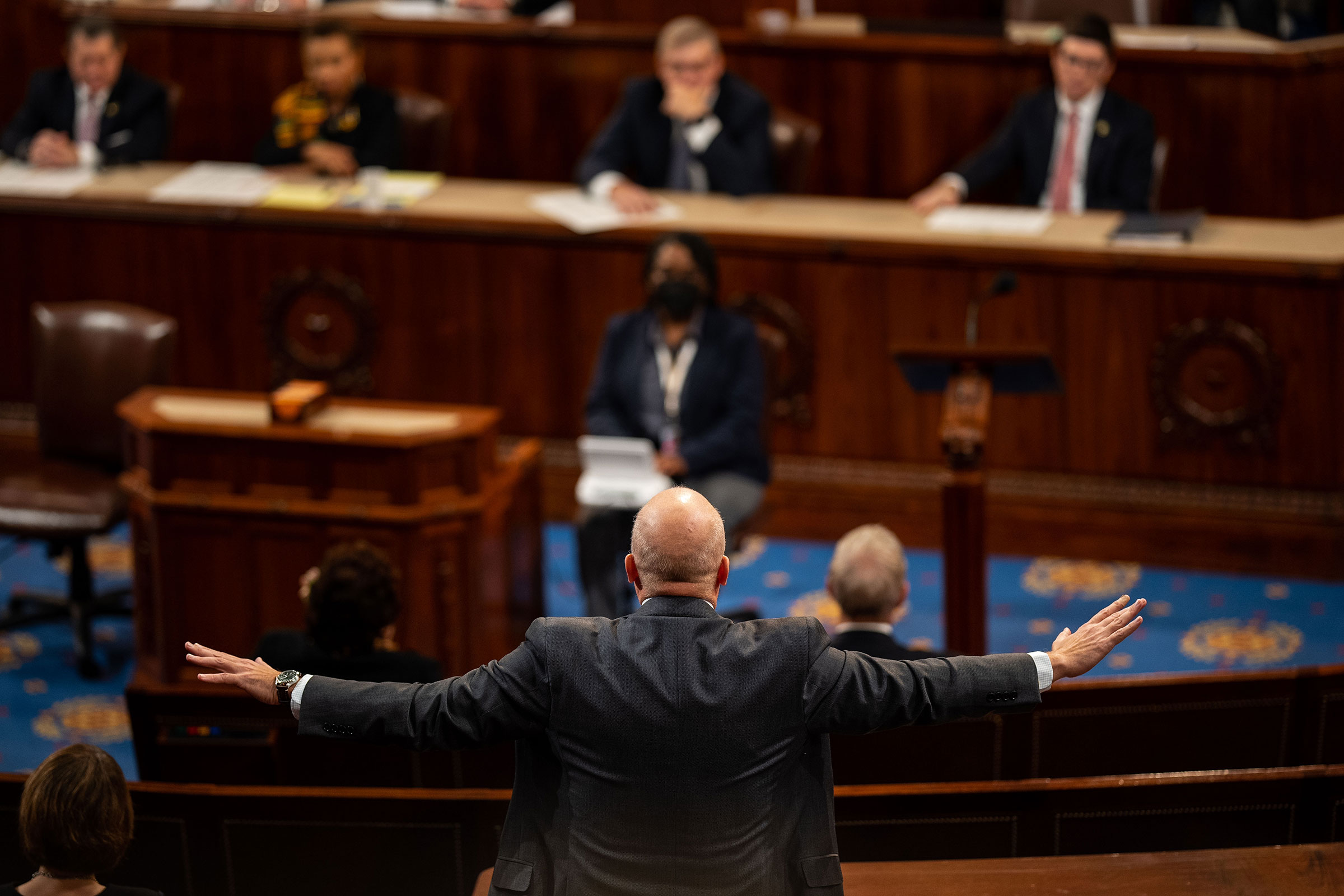Rep. Chip Roy gestures while speaking in endorsing Rep. Jim Jordan for Speaker of the House on Jan. 3, 2023. (Kent Nishimura—Los Angeles Times/Getty Images)