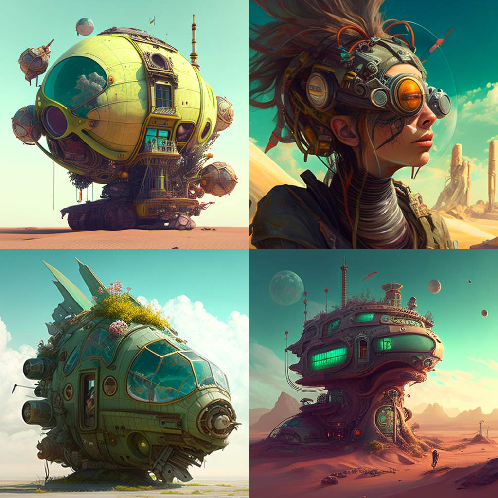 Four versions of "Solarpunk" artwork, created by the AI Midjourney, as prompted by Sean Ellul. (Sean Ellul via Midjourney)