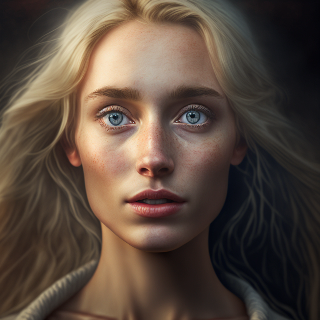 An illustration created by the AI Midjourney, from Sean Ellul's prompt of "4k hd portait of beautiful blonde woman with electric eyes and a deep stare" (Sean Ellul)