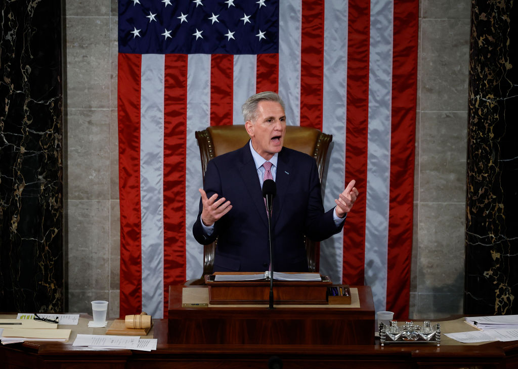 U.S. Speaker of the House Kevin McCarthy (R-Calif.) delivers remarks after being elected as Speaker in the House Chamber at the U.S. Capitol Building on Jan. 7, 2023 in Washington, DC. (Chip Somodevilla—Getty Images)
