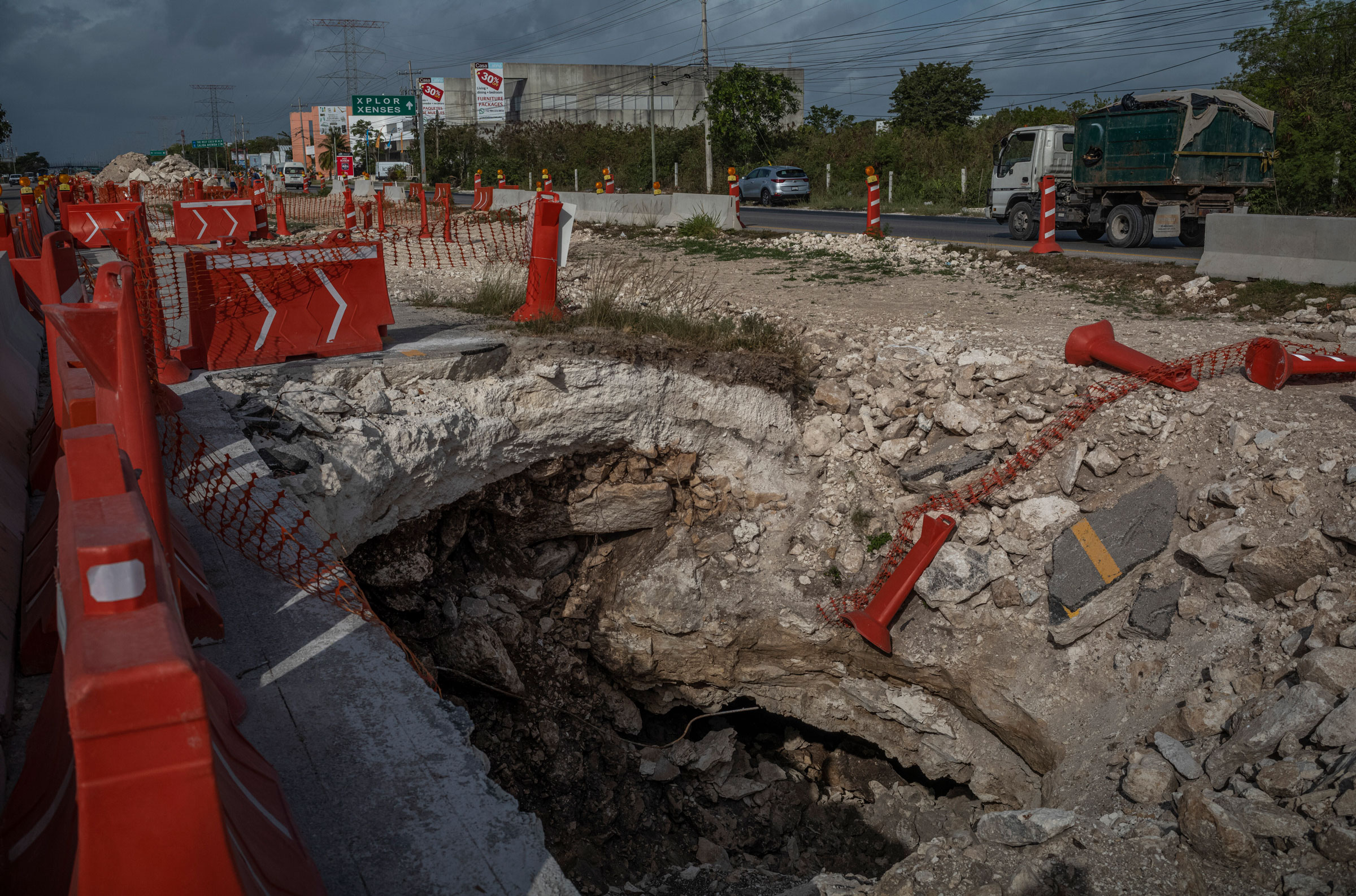 A landslide at a construction site for the Mayan Train, before the route was changed to travel through the jungle, in Playa del Carmen, Mexico on May 26, 2022. (Alejandro Cegarra—The New York Times/Redux)