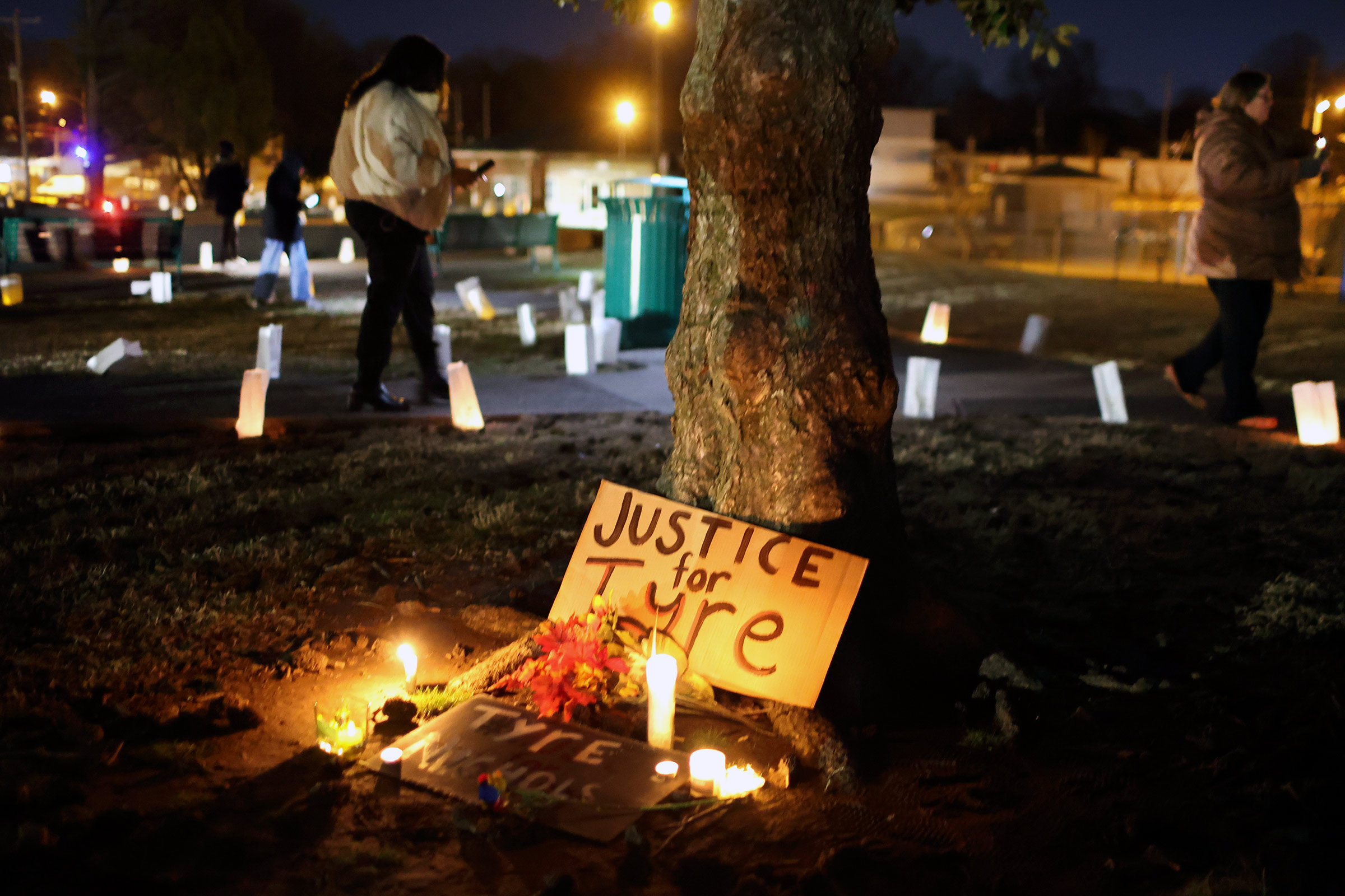 People attend a candlelight vigil in memory of Tyre Nichols at the Tobey Skate Park on January 26, 2023 in Memphis, Tennessee. (Scott Olson—Getty Images)