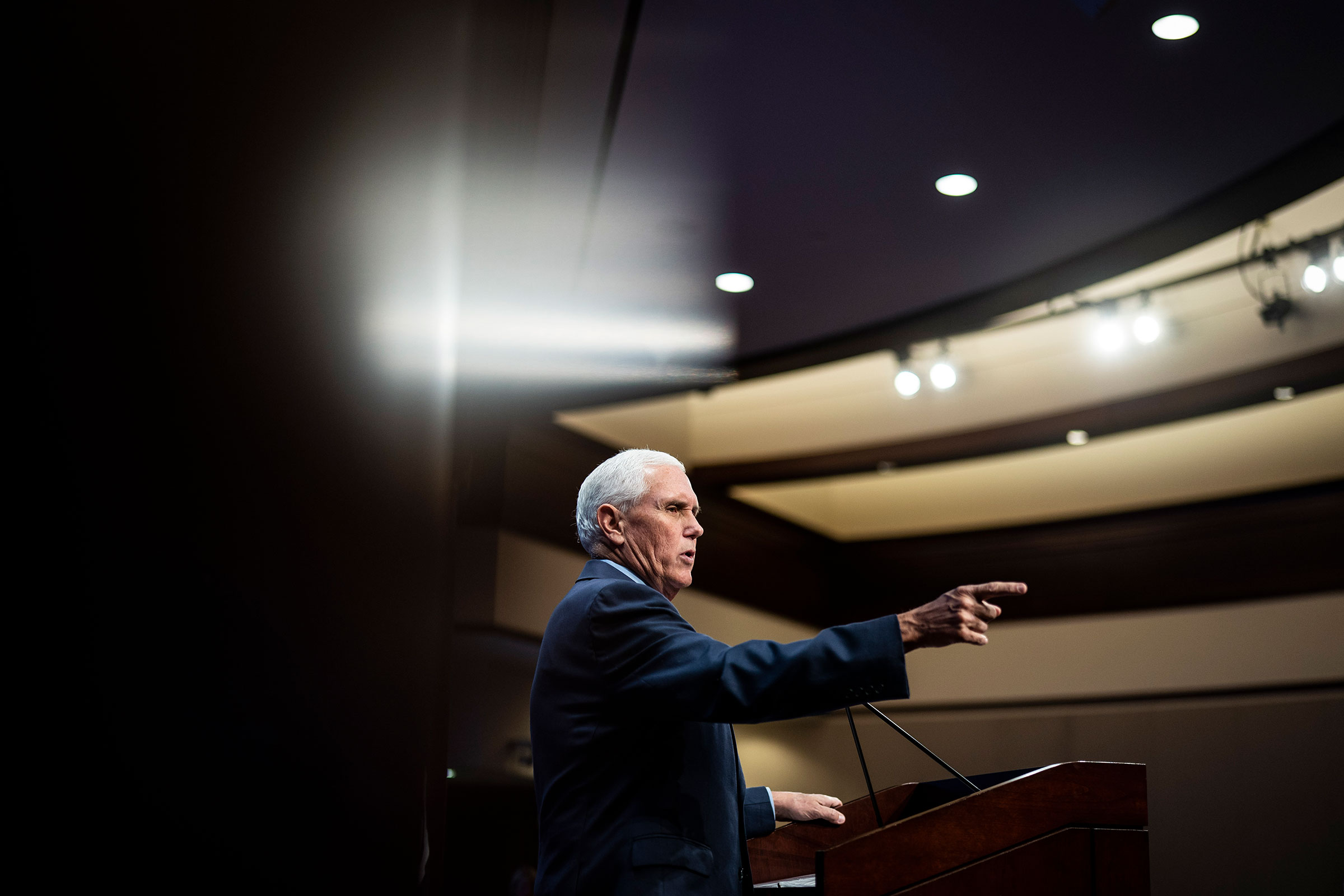 Former Vice President Mike Pence speaks at the Heritage Foundation on in Washington, on Oct 19, 2022. (Jabin Botsford—The Washington Post/Getty Images)