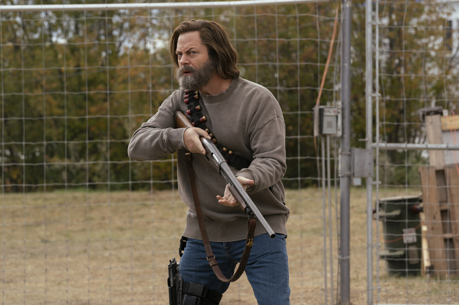 Offerman plays a survivalist, Bill, who tentatively lets in an outsider (Liane Hentscher/HBO)