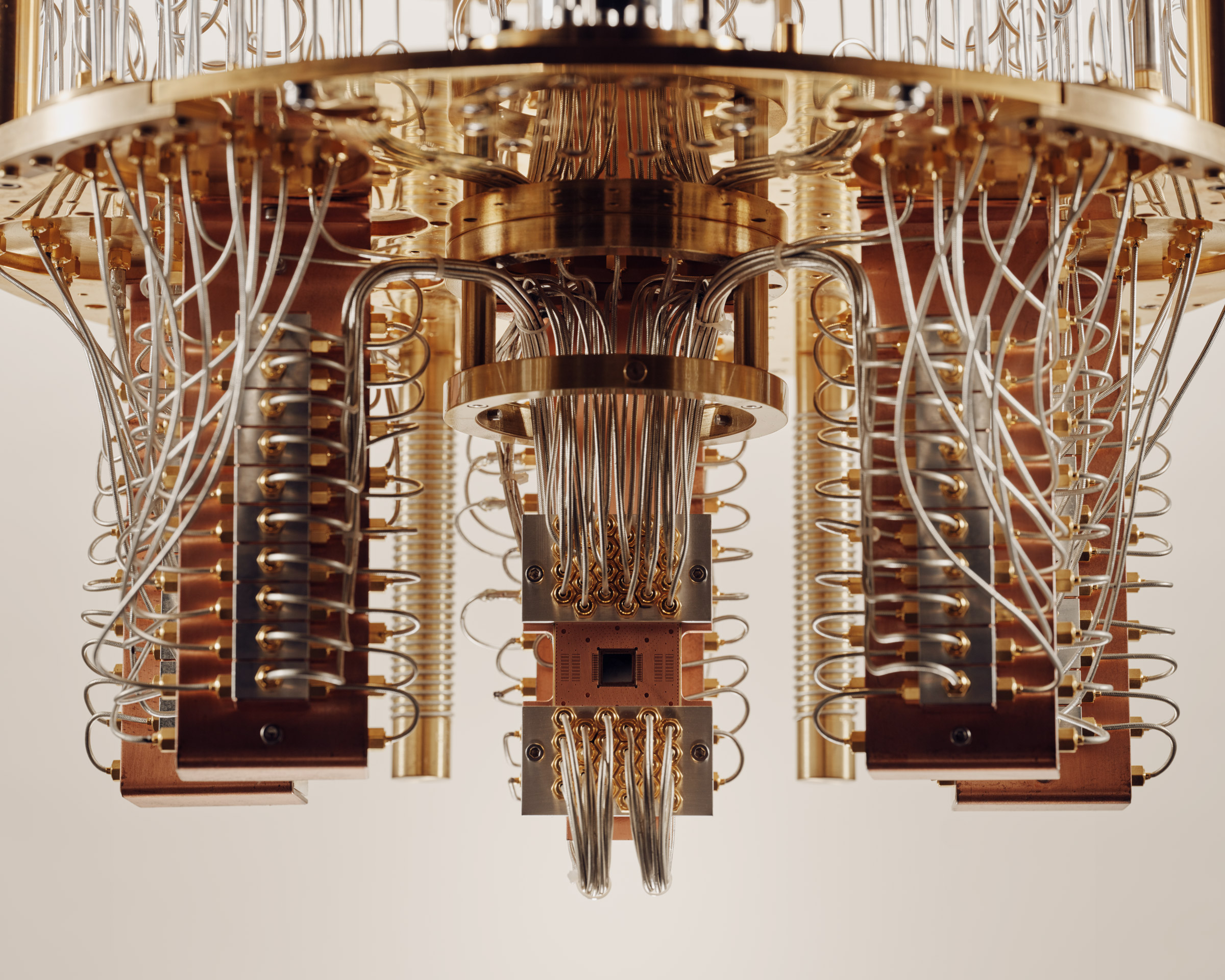 The “chandelier” inside a quantum computer is designed to cool its processing chip to a temperature lower than outer space. (Thomas Prior for TIME)