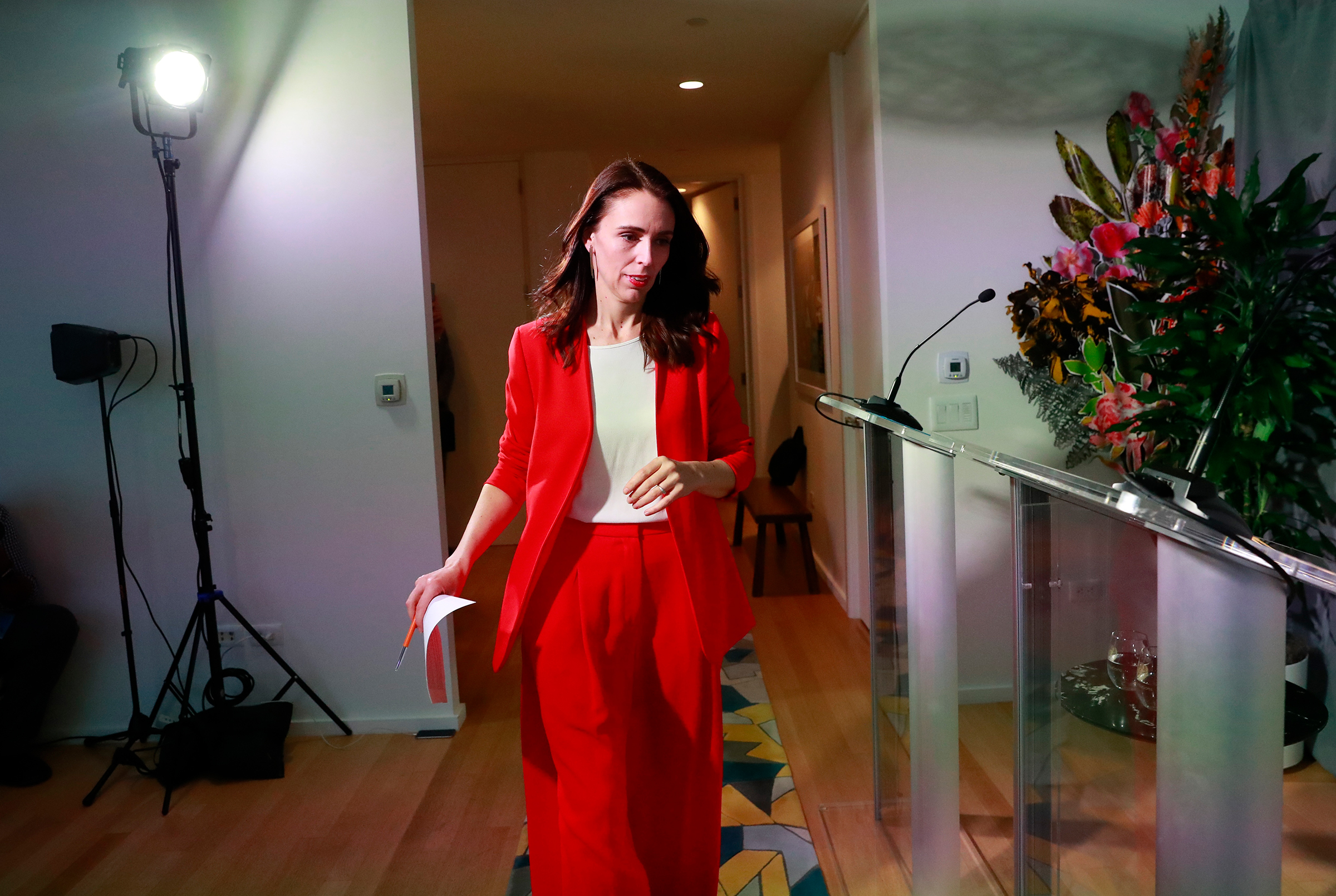 New Zealand's Prime Minister Jacinda Ardern arrives to hold a news conference during the 2019 United Nations Climate Action Summit in New York City, Sept. 23, 2019. (Yana Paskova—Reuters)