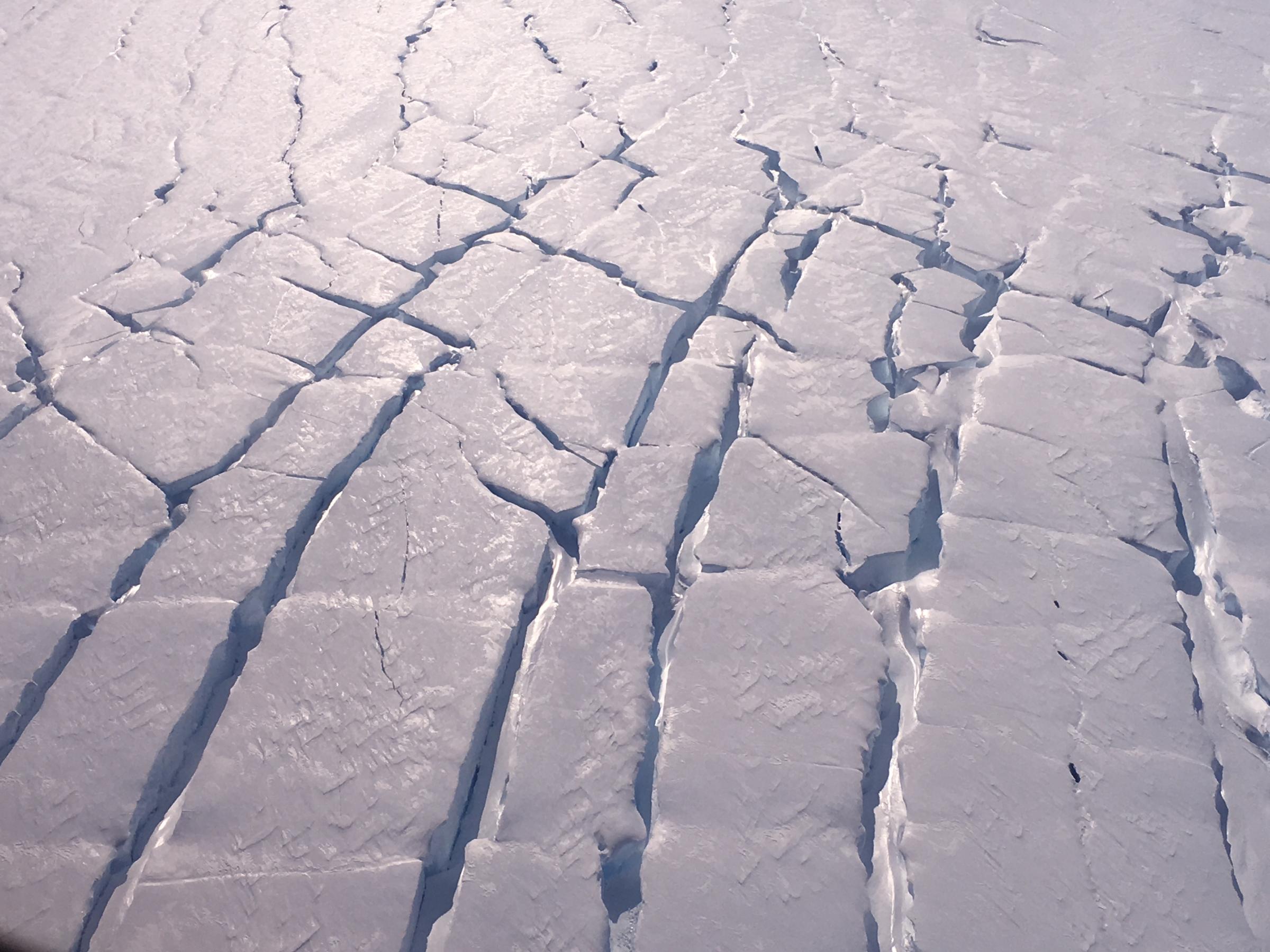 Cracks in Thwaites Glacier in 2020
