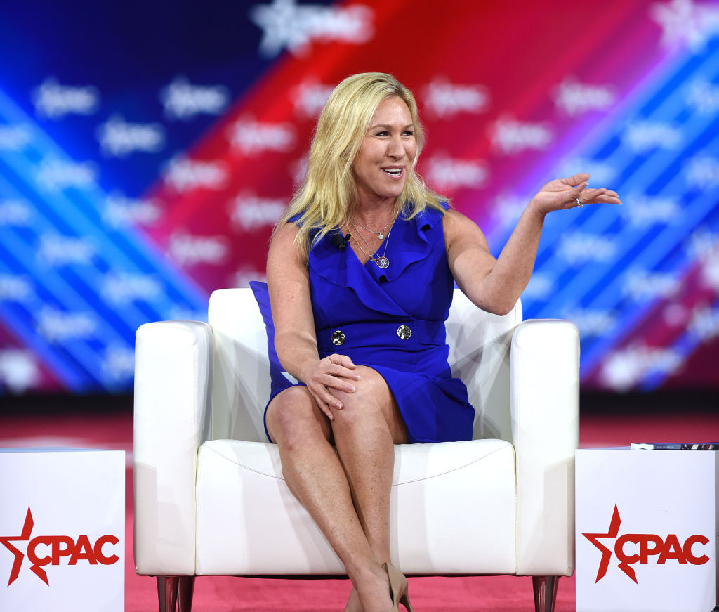 Rep. Marjorie Taylor Greene speaks at a CPAC conference on February 26, 2022 in Orlando, Florida. (Paul Hennessy/Anadolu Agency via Getty Images)