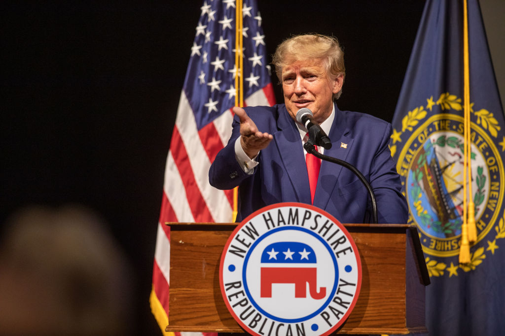 Former U.S. President Donald Trump speaks at the New Hampshire Republican State Committee's Annual Meeting on January 28, 2023 in Salem, New Hampshire. (Scott Eisen—Getty Images)