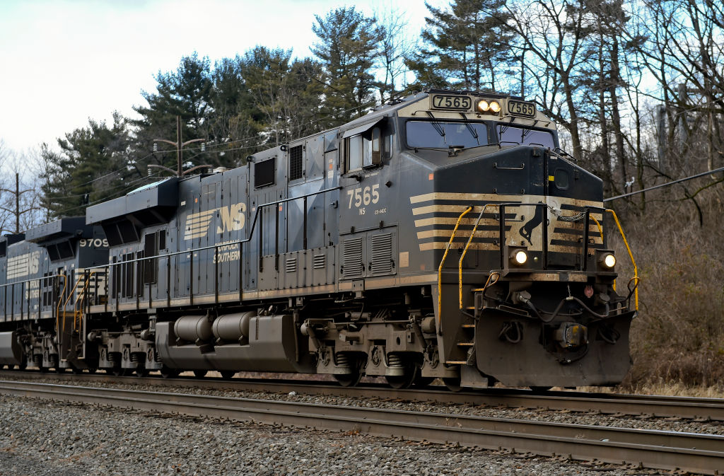 A Norfolk Southern freight train travels east in Pennsylvania on January 27, 2021. (Ben Hasty—MediaNews Group/Reading Eagle via Getty Images)