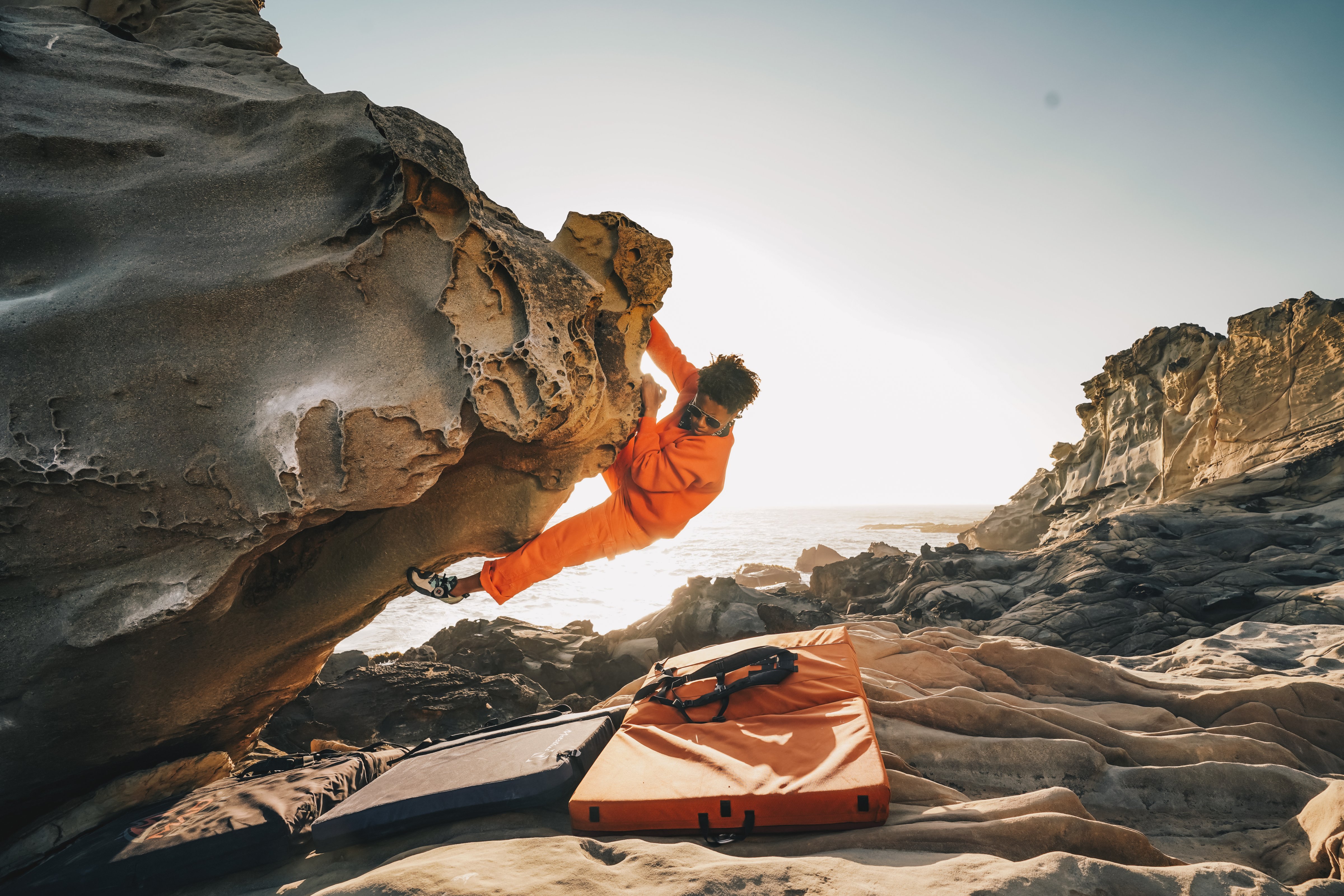 L. Renee Blount, who started rock climbing in college, is pictured bouldering on the Sonoma Coast in Northern California in Sept. 2022. (L. Renee Blount)