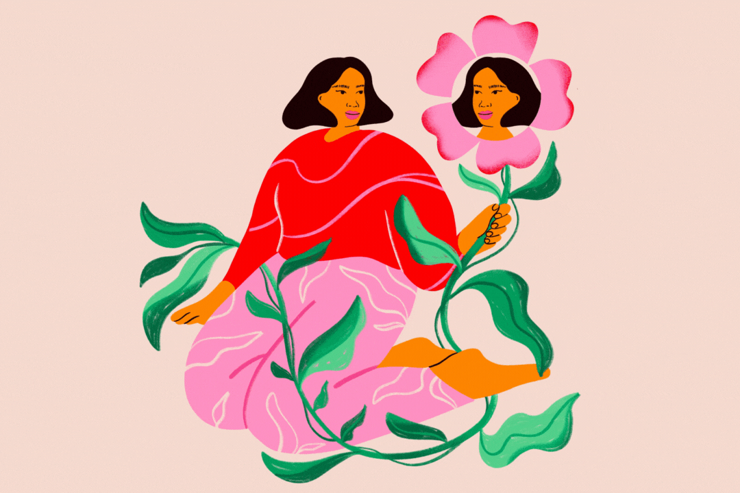 illustration of women and plants showing how to find happiness