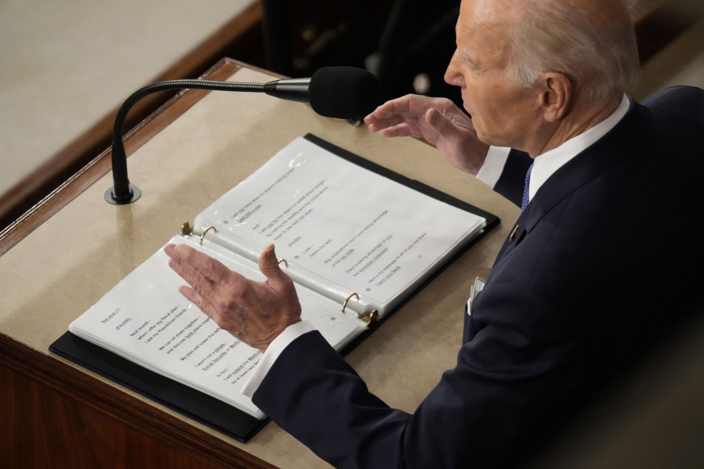 President Joe Biden speaks during a State of the Union address at the U.S. Capitol on Feb. 7, 2023.