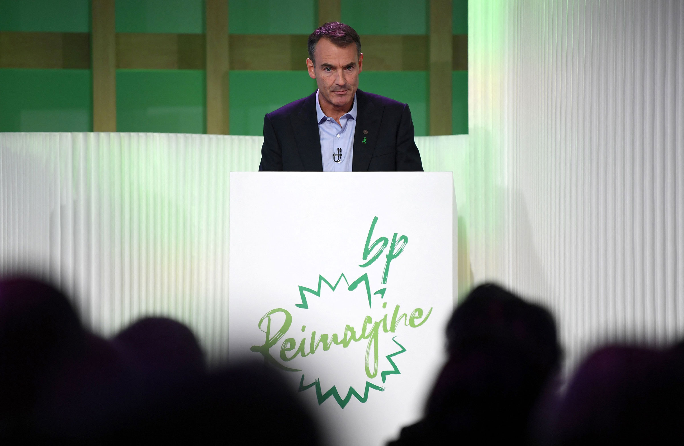 BP CEO Bernard Looney speaks during an event in London on Feb. 12, 2020, where he declared the company's intentions to achieve “net zero” carbon emissions by 2050. (Daniel Leal—AFP/Getty Images)