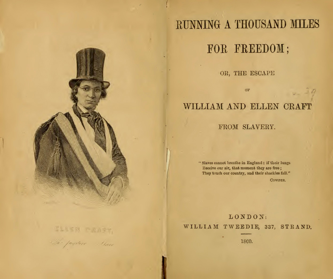 A portrait of Ellen Craft in the book 'Running a Thousand Miles for Freedom.' (Public Domain)