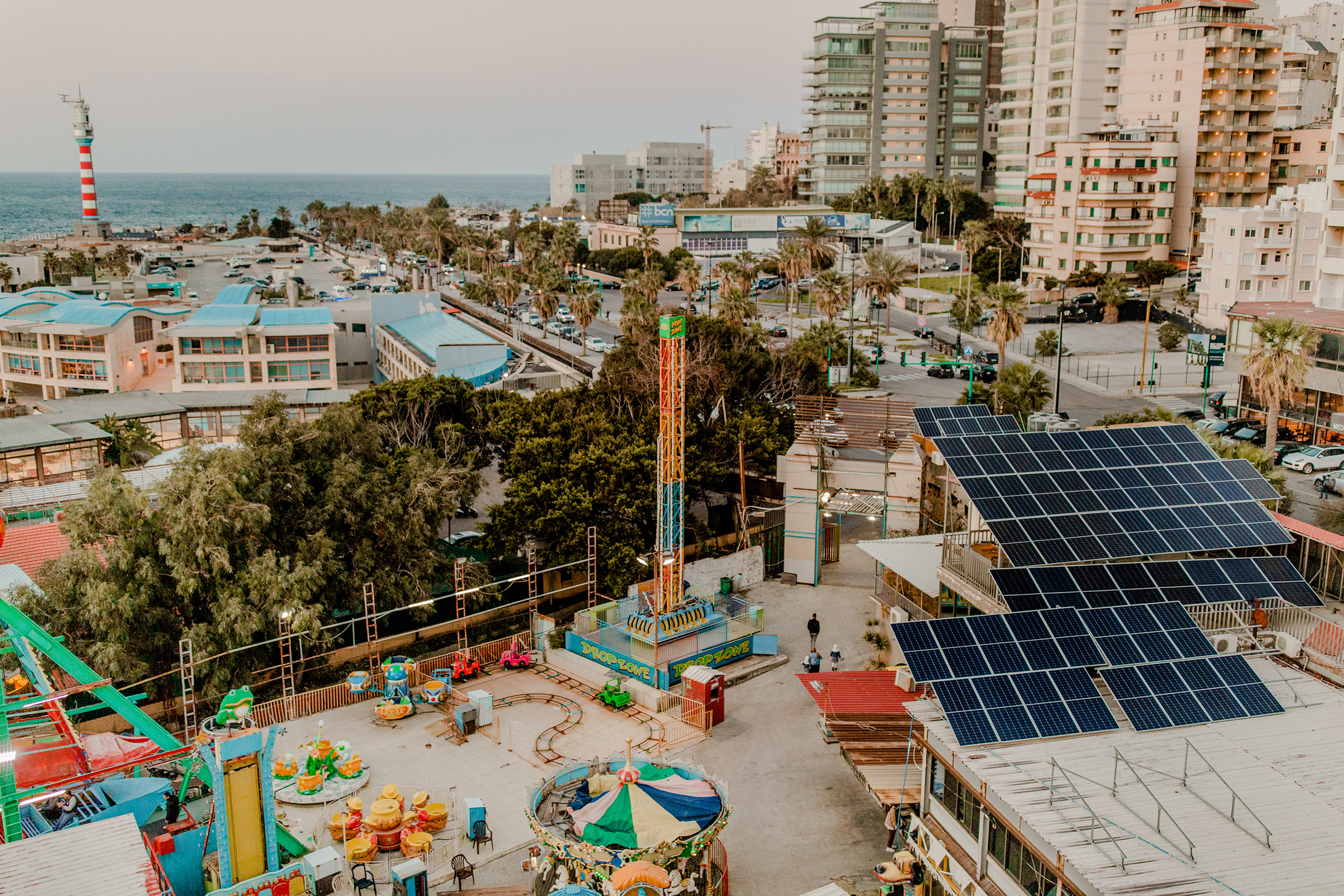 Solar panels at Luna Park in Raouche, Beirut, Lebanon on Feb. 13. (Myriam Boulos—Magnum Photos for TIME)