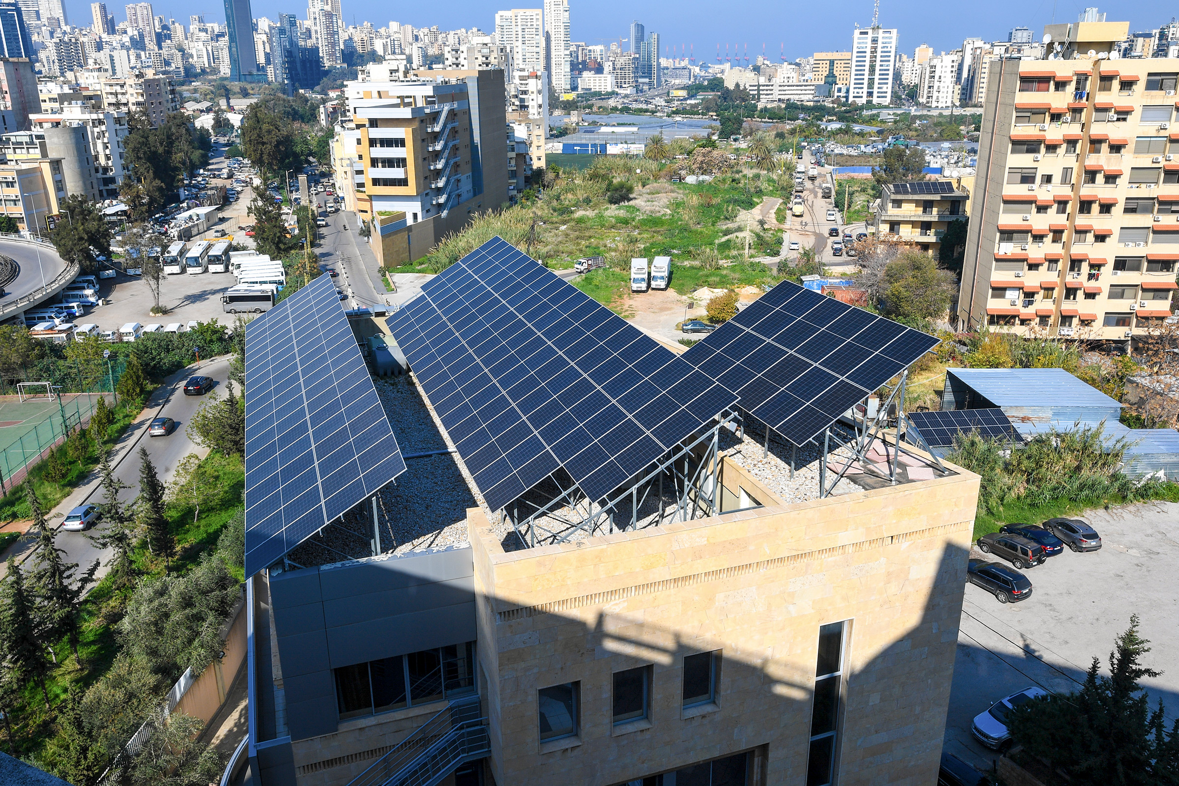 Solar panels at Sagesse University, in Furn El-Chebbak, a suburb southeast of Beirut. (Courtesy Sagesse University)