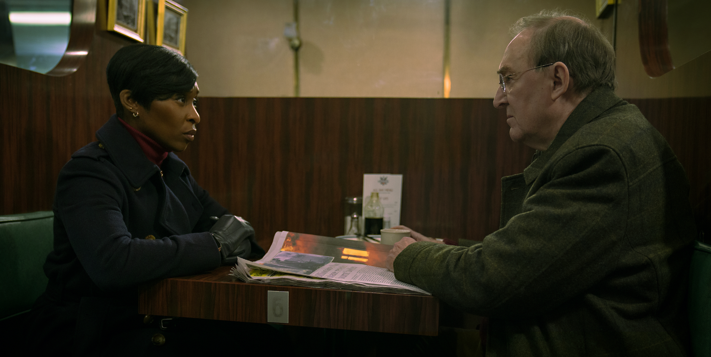 Current Detective Chief Inspector Odette Raine (Cynthia Erivo) enlists the help of retired Detective Superintendent Martin Schenk (Dermot Crowley) to try to catch Luther. (John Wilson—Netflix)