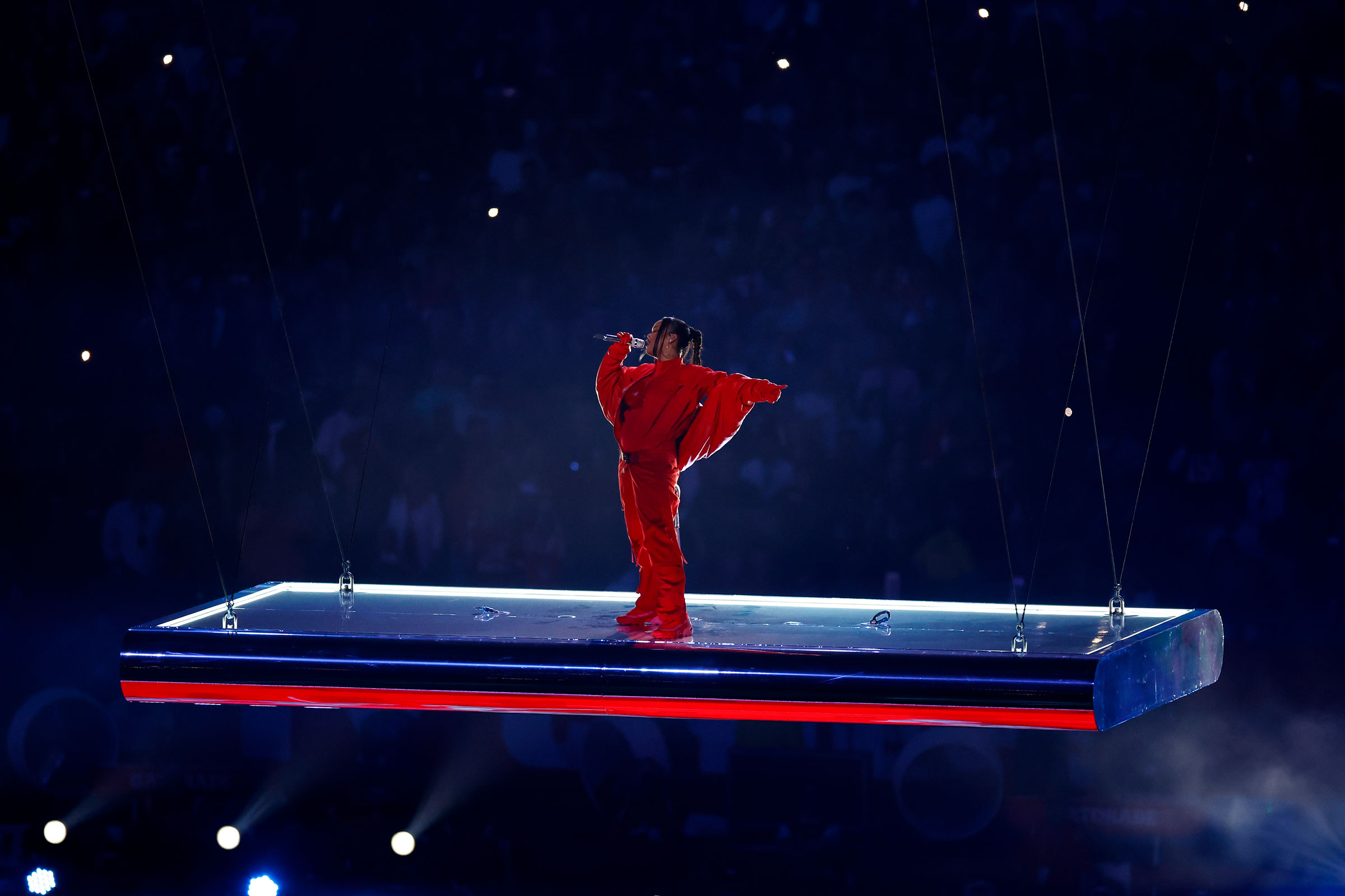 Rihanna performs during the Apple Music Super Bowl LVII Halftime Show at State Farm Stadium in Glendale, Ariz., on Feb. 12, 2023. (Kevin Sabitus—Getty Images)