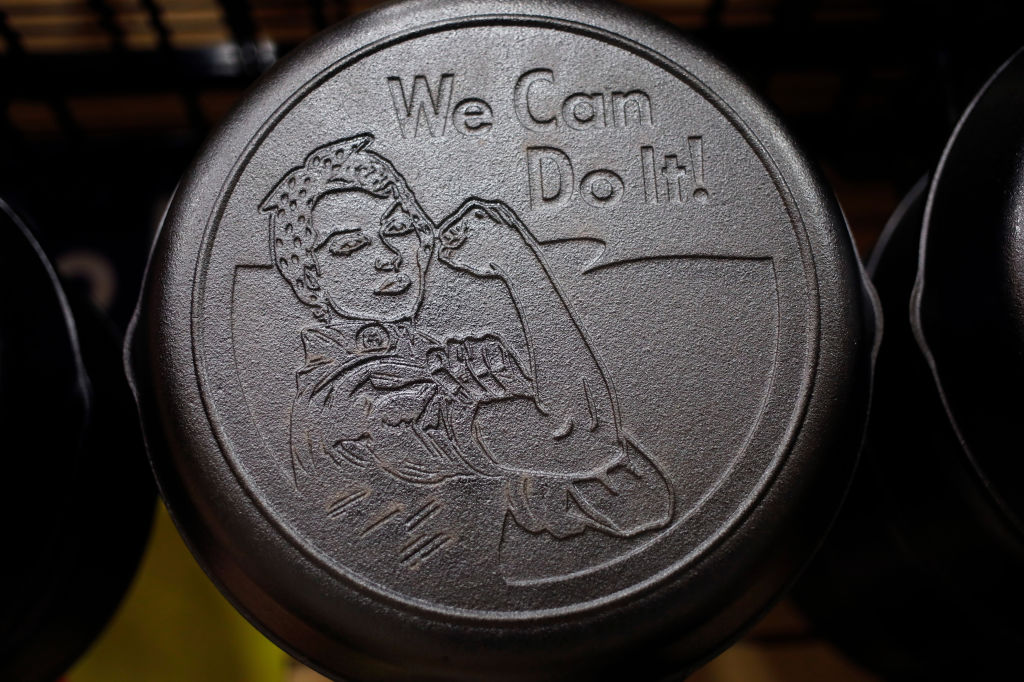 A piece of cast iron cookware featuring Rosie the Riveter for sale at the Lodge Factory Store (Luke Sharrett / Bloomberg via Getty Images)