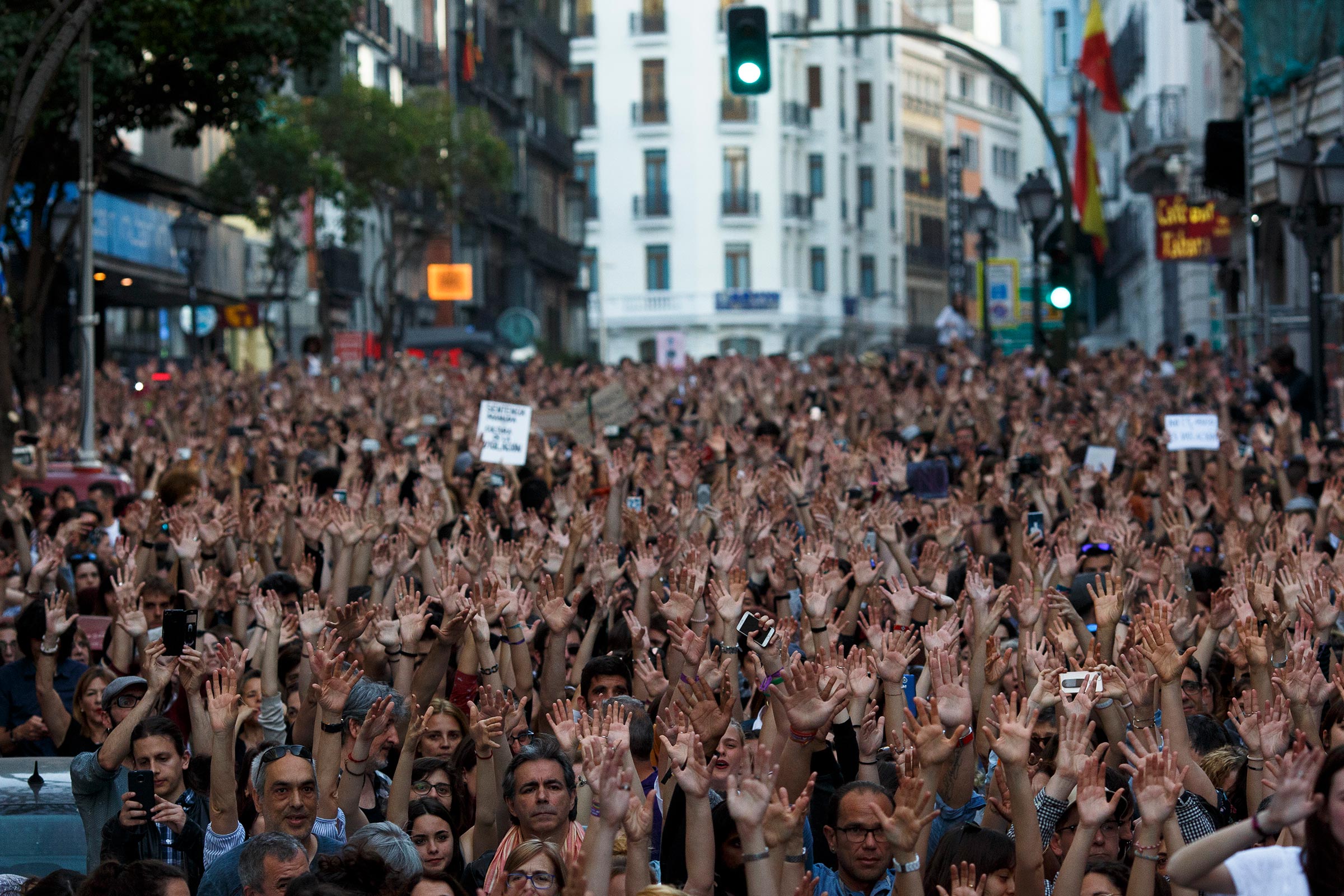 Protesters demonstrate in Madrid against the ‘La Manada’ gang rape verdict in April 2018.