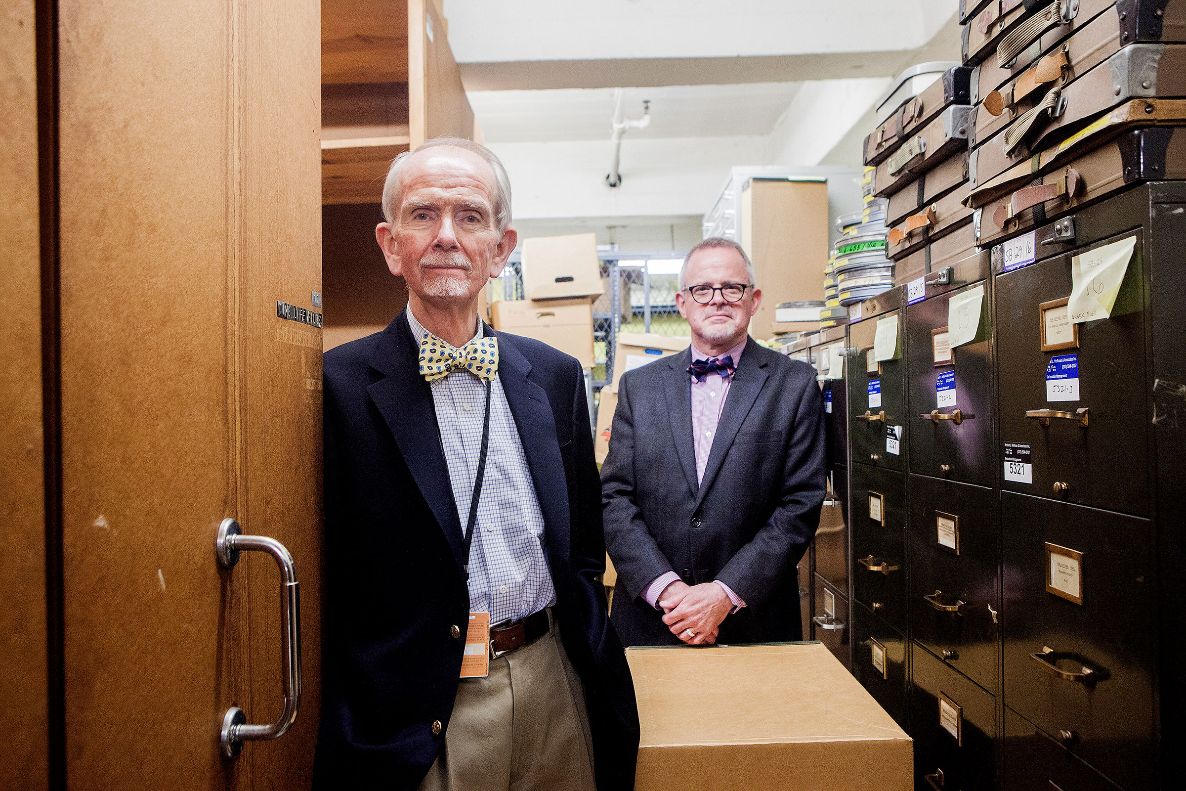 Bill Hooper, the Time Inc. archivist, right, and Michael Ryan, left, the library director of the New-York Historical Society, in the Time-Life archive storage space in New York, Nov. 4, 2015.