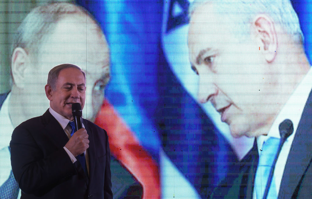 Israeli Prime Minister Benjamin Netanyahu speaks during a Likud party upcoming election campaign rally in Jerusalem.
                      Israelis head to the polls for the third election in less than a year on March 2nd. 
                      On Wednesday, February 26, 2020, in Jerusalem, Israel. (Artur Widak-NurPhoto)