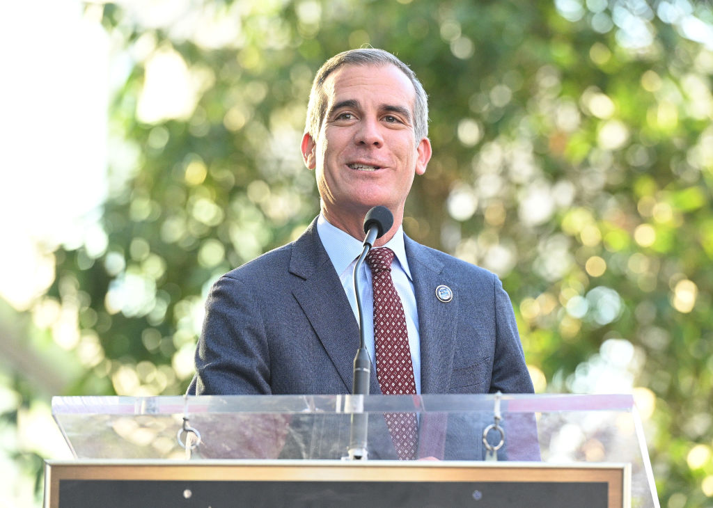 Eric Garcetti at the star ceremony where Angelica Vale is honored with a star on the Hollywood Walk of Fame on November 10, 2022 in Los Angeles, California. (Gilbert Flores—Variety/Getty Images)
