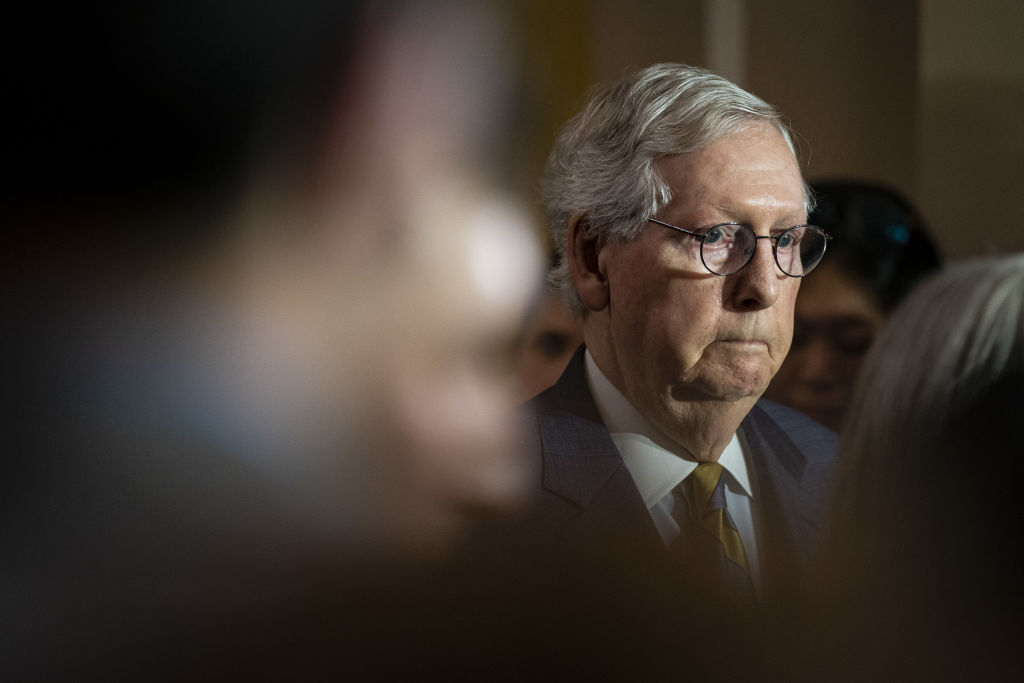 Senate Minority Leader Mitch McConnell, a Republican from Kentucky, during a news conference following the weekly Republican caucus luncheon at the US Capitol in Washington, DC, US, on Tuesday, March 7, 2023. (Al Drago—Bloomberg/Getty Images)