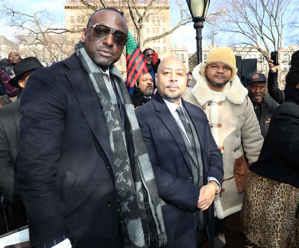 Three of the Central Park—Yusef Salaam, Raymond Santana, and Kevin Richardson—attend the unveiling of the "Gate of the Exonerated," in Harlem on Dec. 19, 2022 in New York City (Johnny Nunez—WireImage)