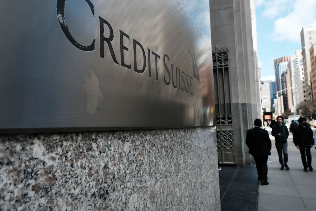 People walk by the New York headquarters of Credit Suisse on March 15, 2023 in New York City. (Spencer Platt/Getty Images)