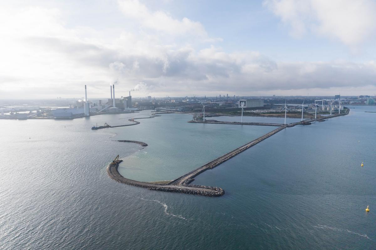 The perimeter of Lynetteholm, a future artificial island, is seen at the entrance to Copenhagen's harbor in January 2023. (By&amp;Havn)