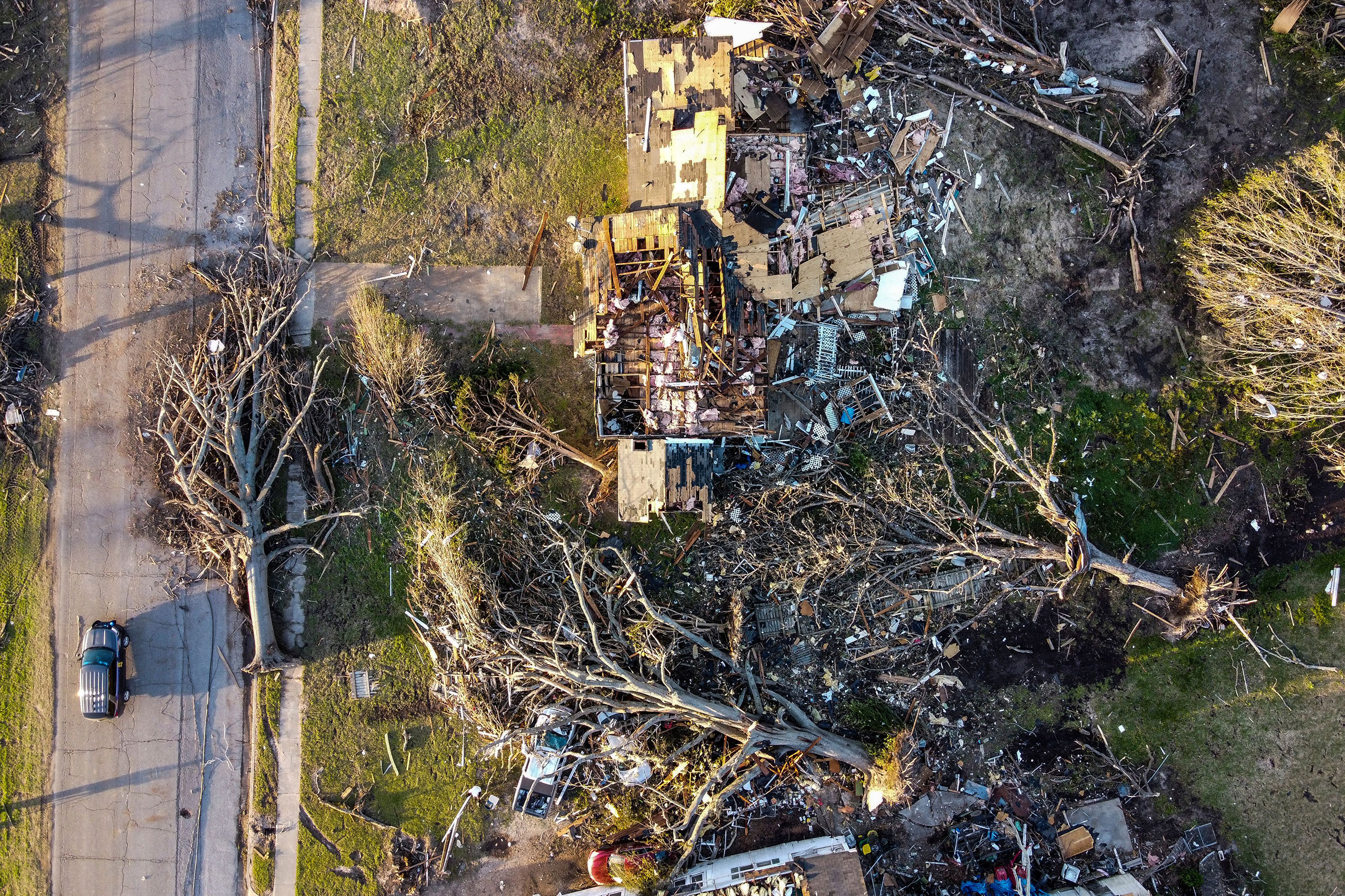 Aerial view of a destroyed neighborhood in Rolling Fork, Miss., after a tornado touched down in the area March 25, 2023. (Chandan Khanna—AFP/Getty Images)